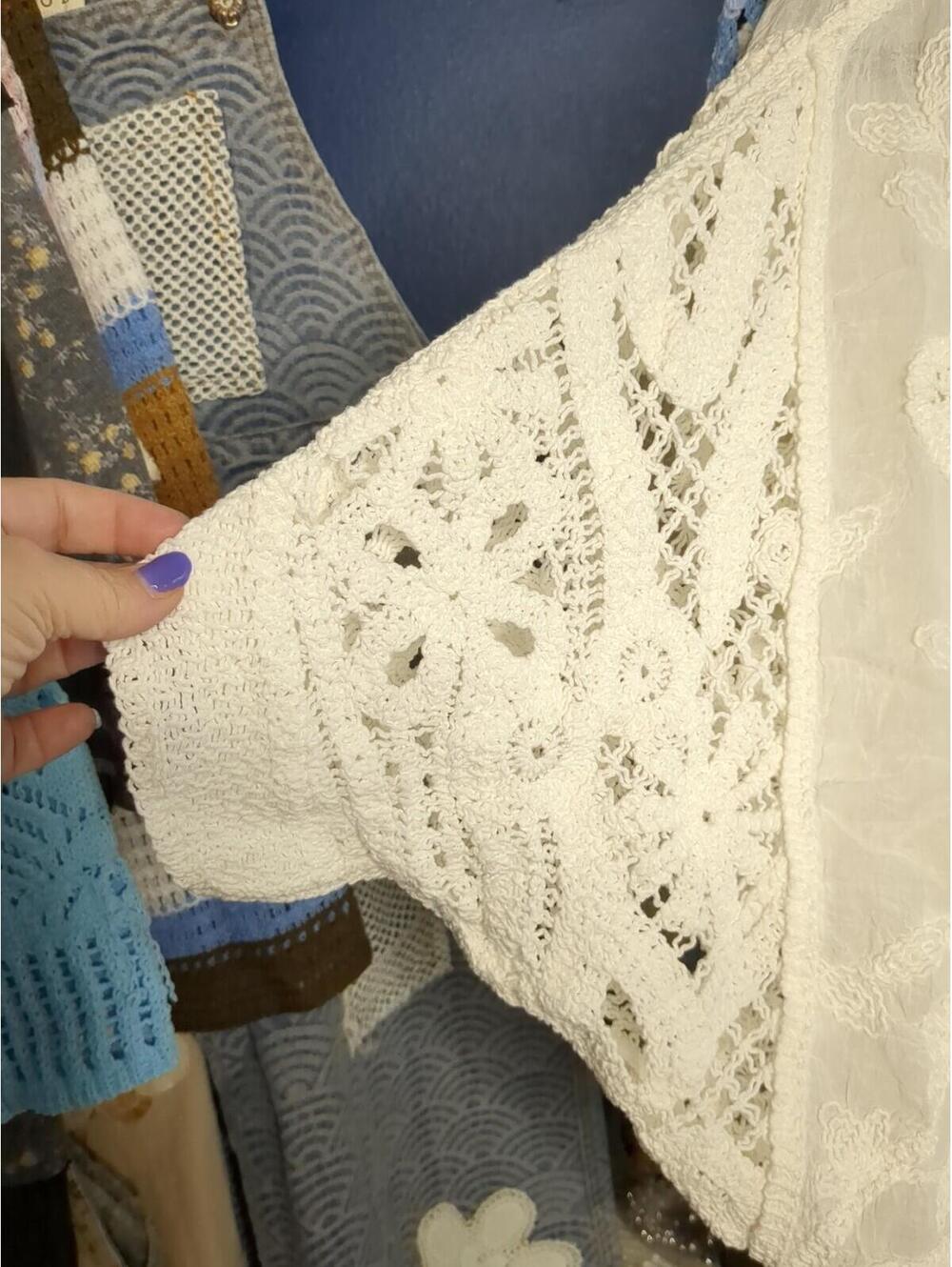 POL Open Front Crochet Heart Button Front Pattern Crochet Cardigan - Picture 6 of 7